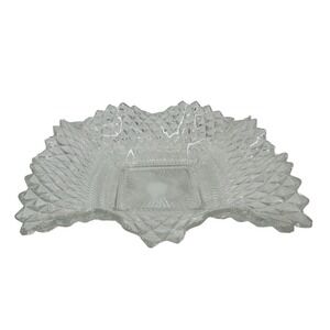 Vintage Clear Pressed Glass‎ Ruffle Ashtray - Molded Starburst Pattern MCM
